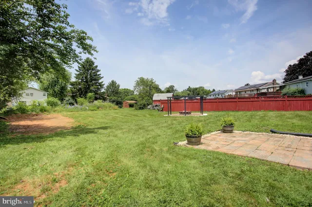 a garden view with a seating space