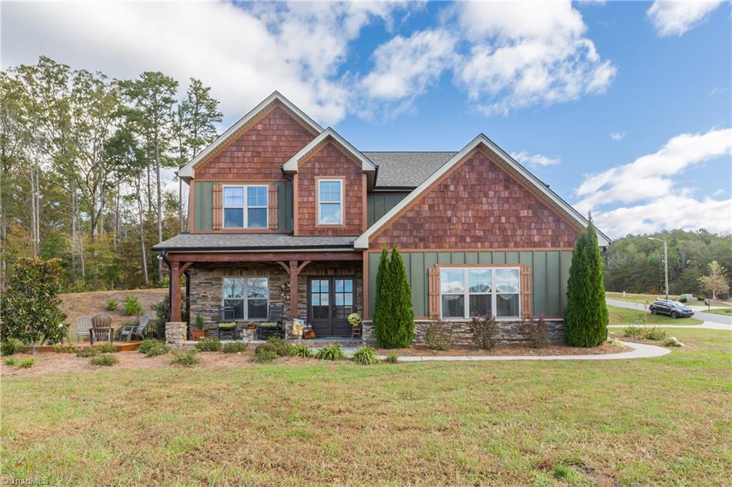 Cementitious siding and stone in a perfect color palette for this beautiful home.