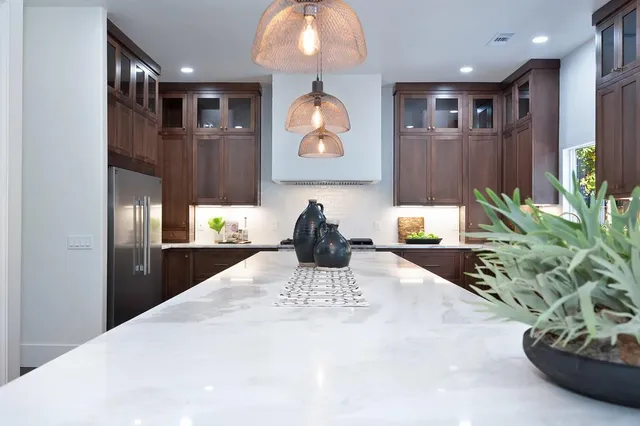 a view of a garden with trees