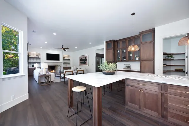 a view of a street with a building in the background