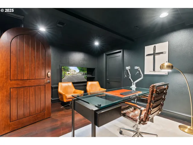 a room with furniture and air hockey table