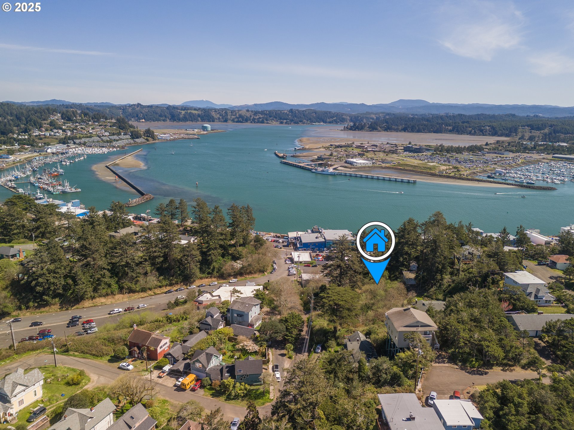 a view of a city and lake