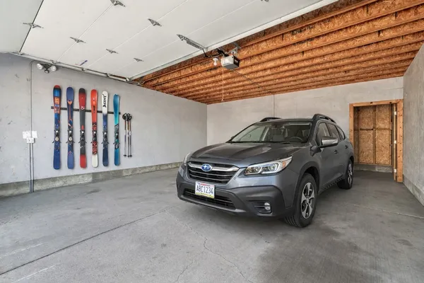 a view of a car in garage
