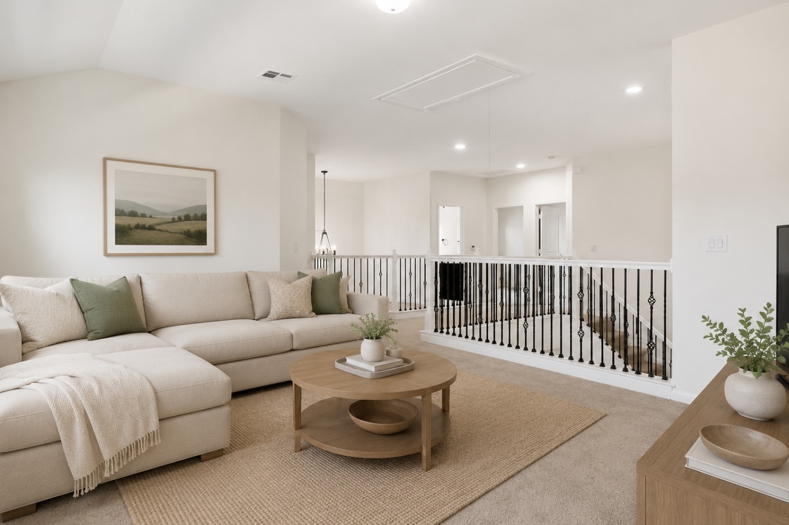304 Santa Maria Street Georgetown, TX 78628 - Photo 28 of 37 An inviting open-concept living area with a loft overlooking the lower level, ideal for relaxation and entertaining. Virtually Staged.
