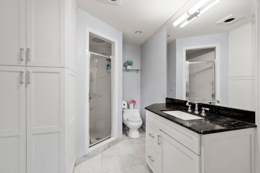21 Windsor Road Wellesley, MA 02481 - Photo 17 of 28 a bathroom with a granite countertop sink and a mirror