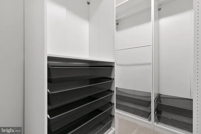 a view of walk in closet with empty racks