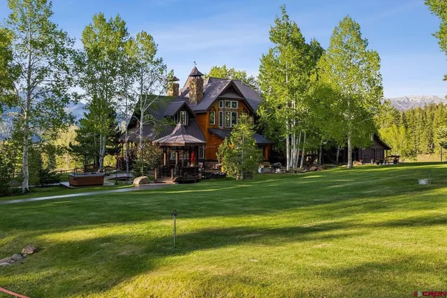 an outdoor space with seating