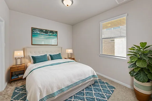 a bedroom with bed and a window