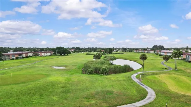 a view of a golf course with a garden