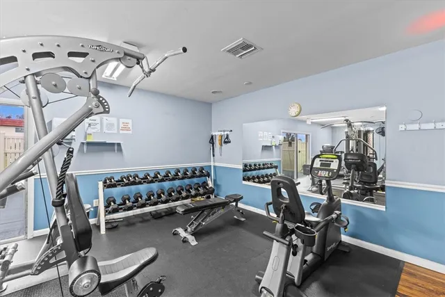 a view of a room with gym equipment