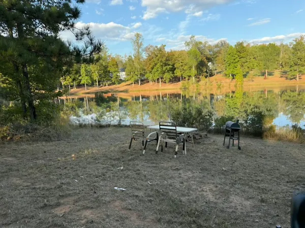 a view of a lake in middle of forest