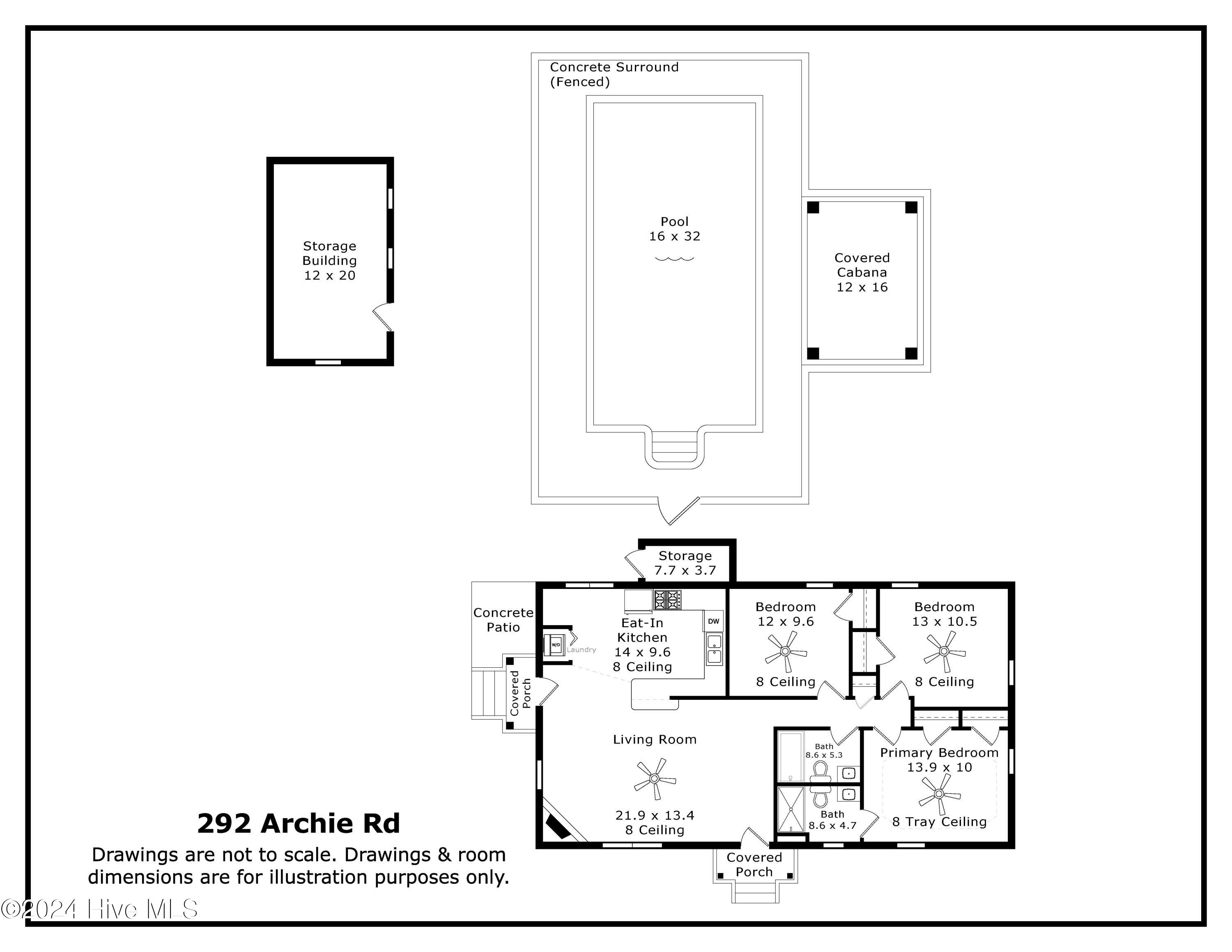 292 Archie Road West End, NC 27376 - Photo 50 of 50 Floor plan showing house, shed & pool area