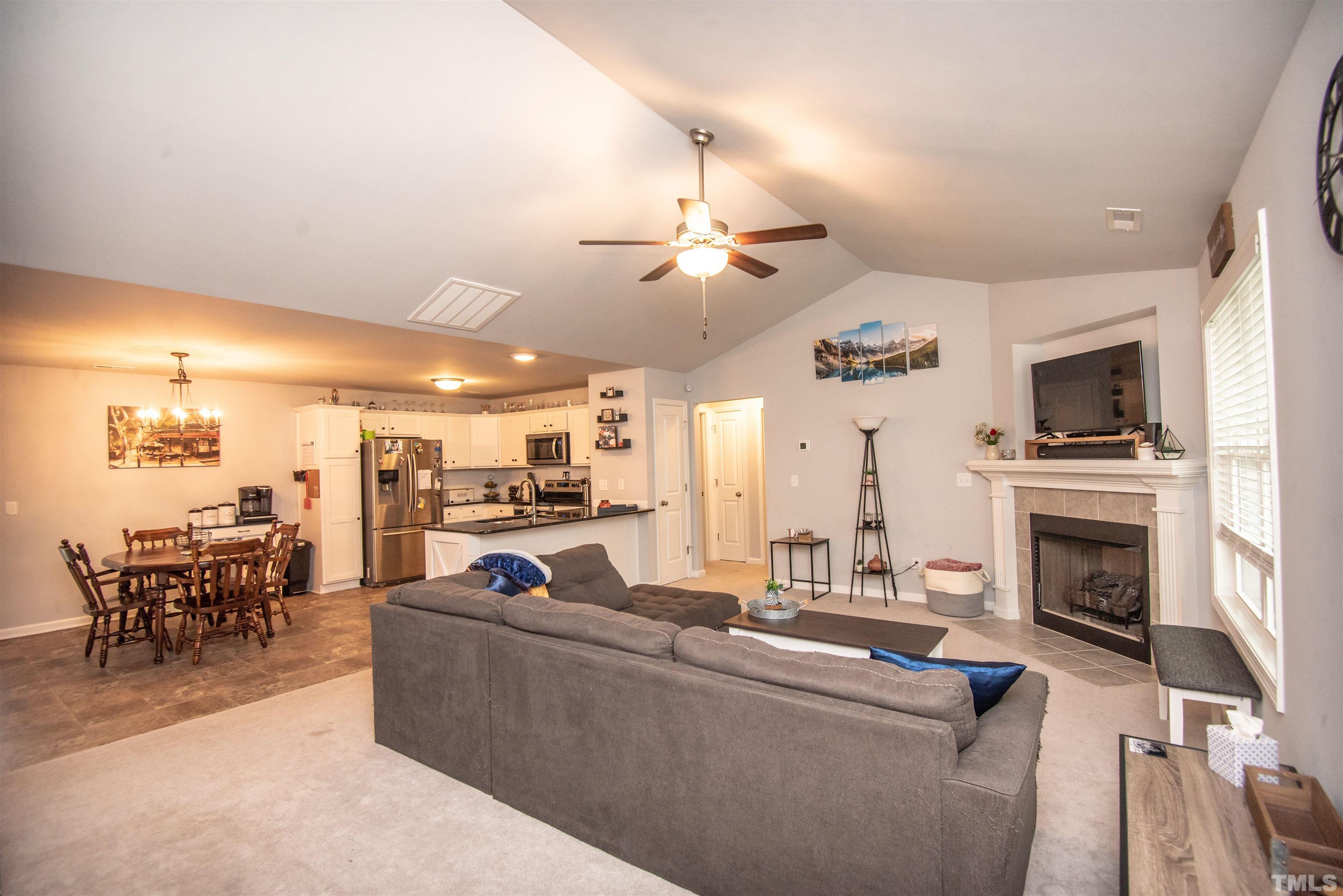 113 Cornfield Lane Benson, NC 27504 - Photo 12 of 13 a living room with furniture a fireplace and a flat screen tv