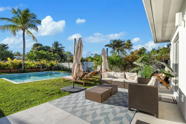 an aerial view of residential houses with outdoor space