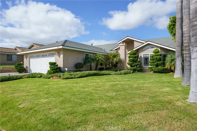a front view of house with yard and green space
