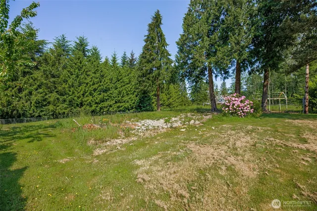 a backyard of a house with lots of green space