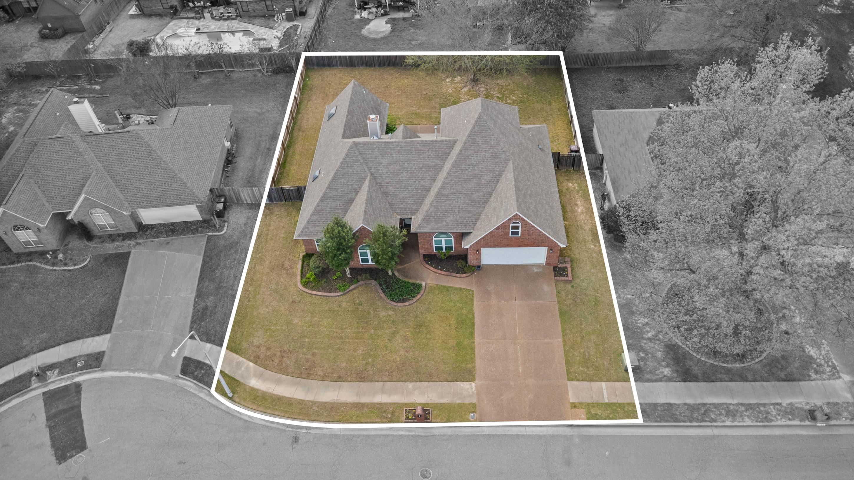 1301 Wolf Lair Drive Collierville, TN 38017 - Photo 28 of 32 Aerial perspective of suburban area featuring property boundaries highlighted