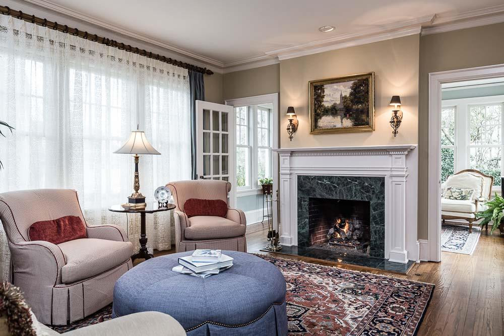1913 Reid Street Raleigh, NC 27608 - Photo 5 of 30 a living room with furniture and a fireplace