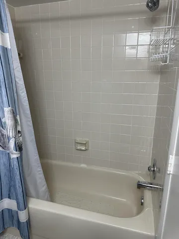 a bathroom with a bathtub