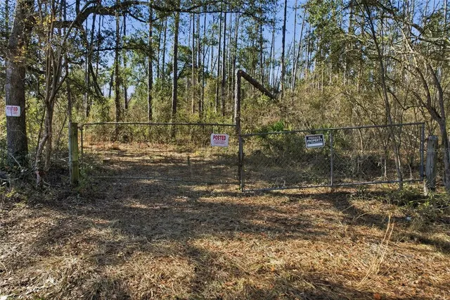 a view of a yard with wooden fence