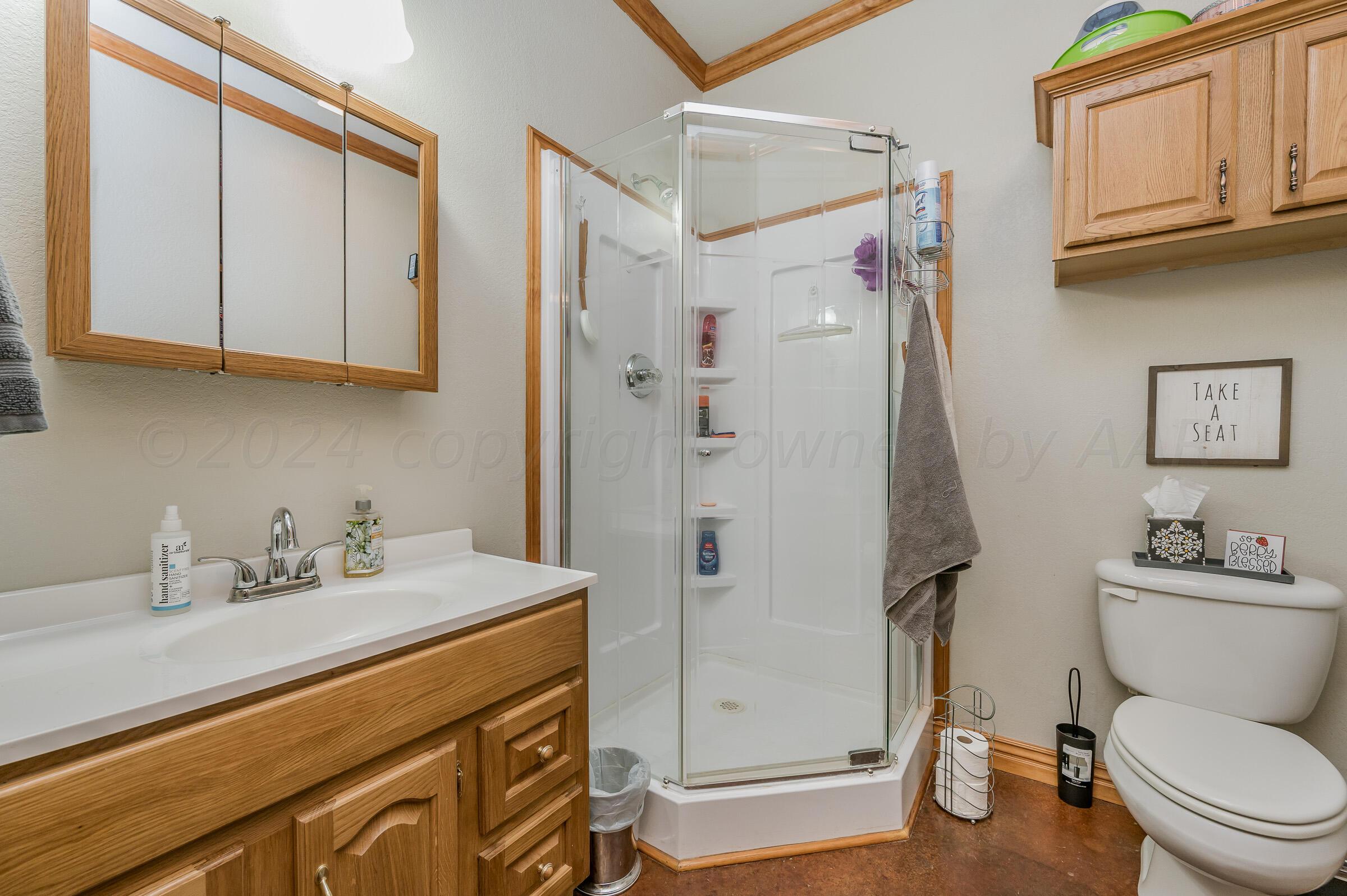 8921 Greyhawk Road Amarillo, TX 79119 - Photo 33 of 56 a bathroom with a sink a toilet and shower