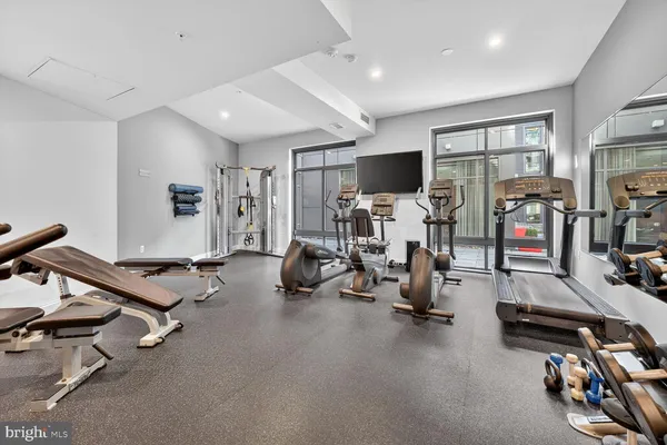a view of a room with gym equipment