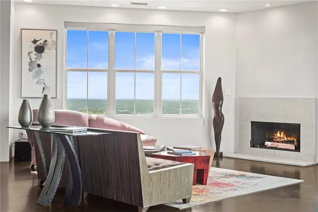 a kitchen view of a stove and a microwave