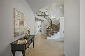 a view of a hallway with workspace