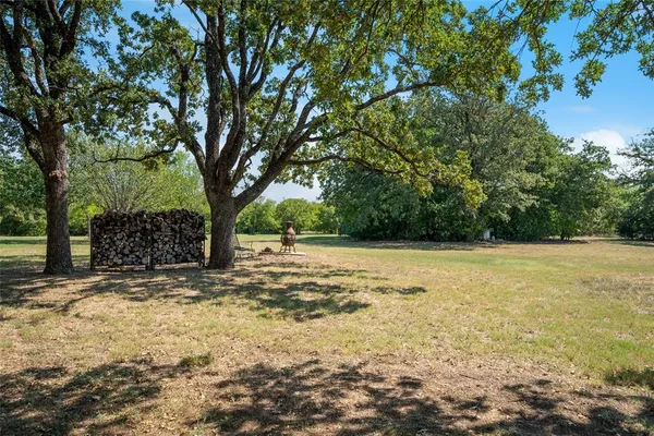 an aerial view of a house with a yard and trees