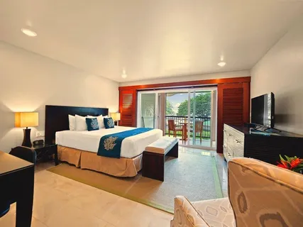 a bedroom with a large bed and a flat screen tv