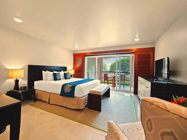a bedroom with a large bed and a flat screen tv