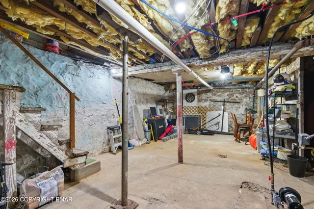 a view of a garage with storage