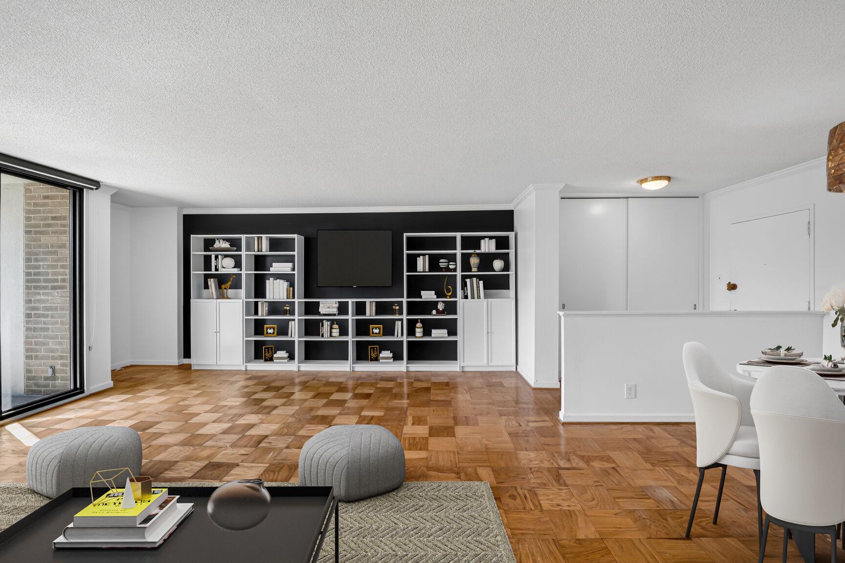 240 M Street Southwest, Unit E406 Washington, DC 20024 - Photo 6 of 36 Bookshelves can convey (virtually staged)