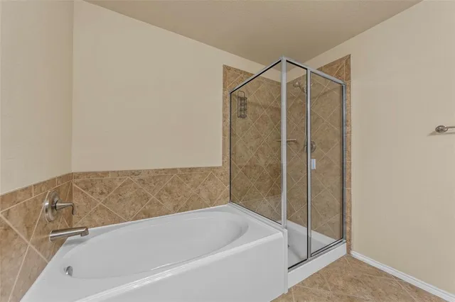 a bathroom with a bathtub and a shower