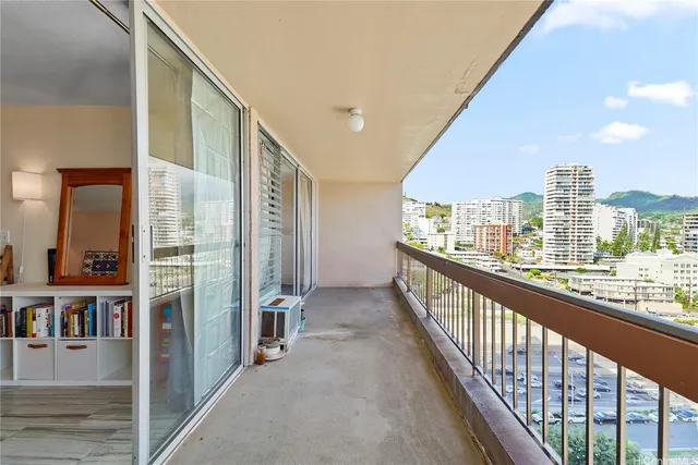 a view of a city from a balcony