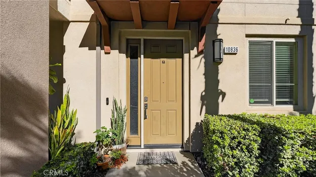 a house with a potted plant on the front of it