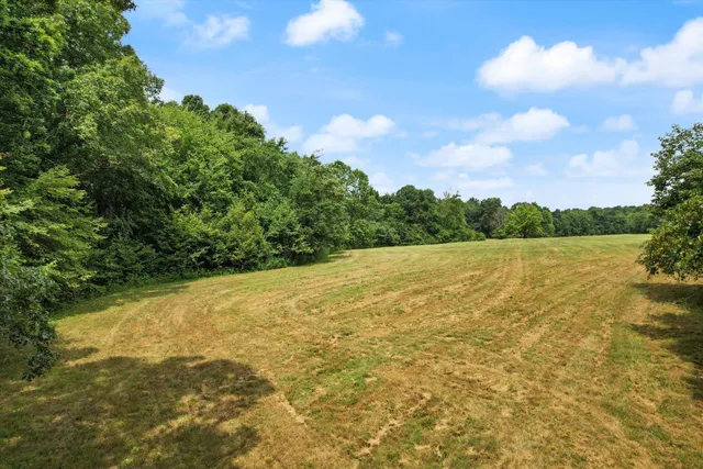 an aerial view of a house with a yard and lake view