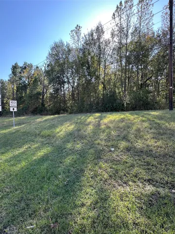 a view of a field with trees in the background