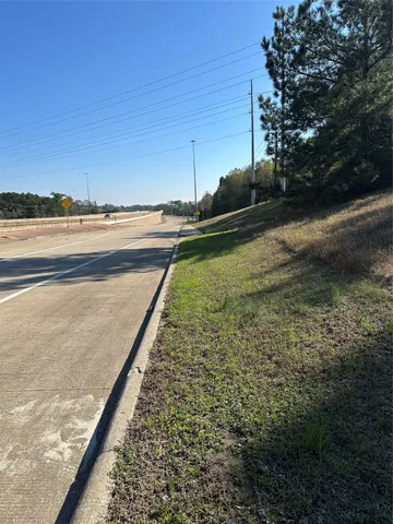 a view of a yard with trees in the background