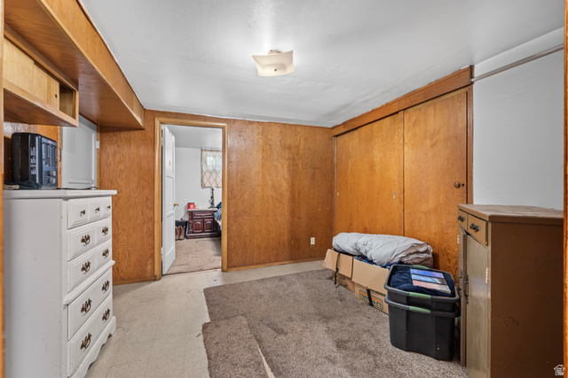 31 B Street Springville, UT 84663 - Photo 18 of 31 Wood-paneled room featuring built-in shelving, a flush-mount ceiling light, and a white interior door