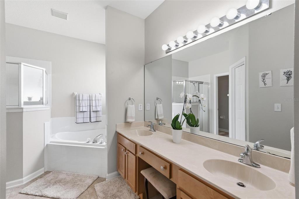 207 Coleton Lane DeLand, FL 32724 - Photo 34 of 65 a bathroom with a tub a double vanity sink and mirror