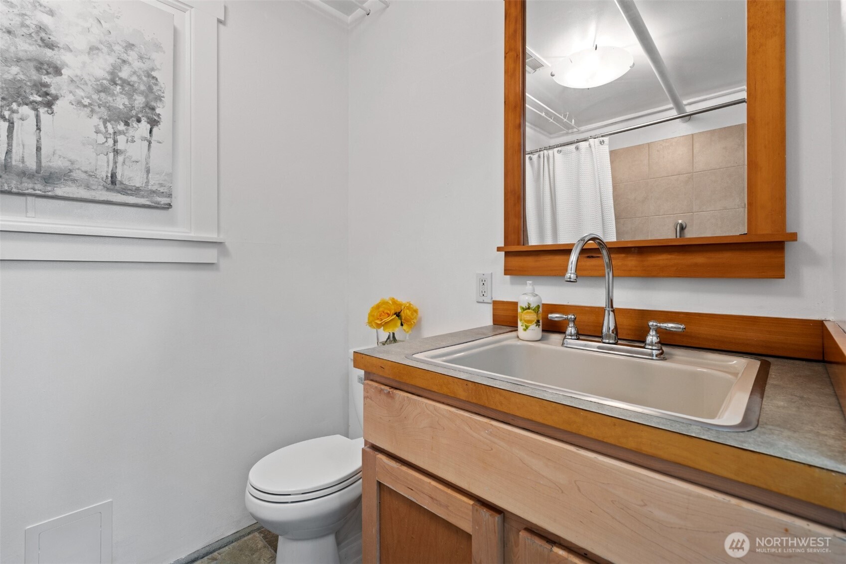 7331 151st Avenue Northeast, Unit B Redmond, WA 98052 - Photo 11 of 20 a bathroom with a sink a toilet and a mirror