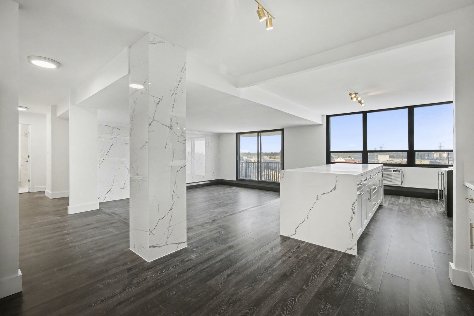 8801 West Golf Road, Unit 6E Niles, IL 60714 - Photo 8 of 15 a view of kitchen with furniture and wooden floor