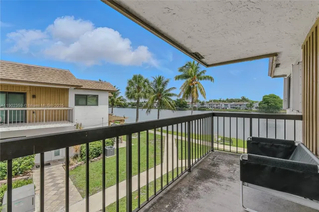 a view of a building from a balcony