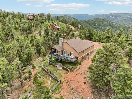 an aerial view of houses with a trees