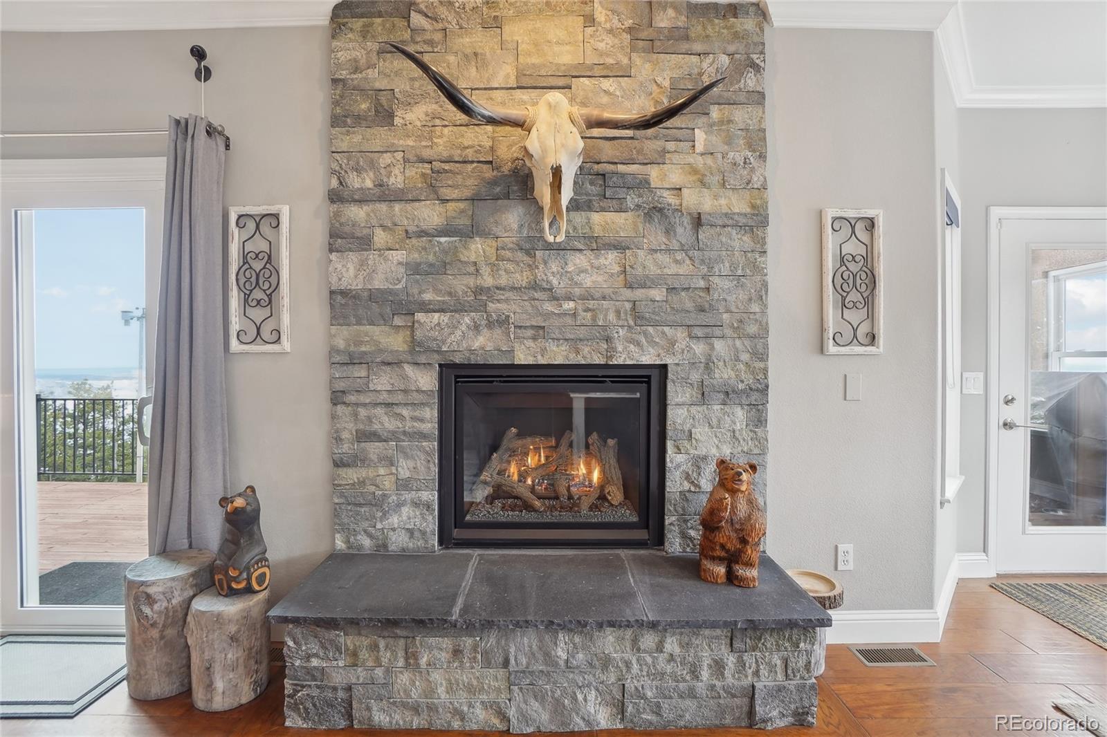 13084 Deer Ridge Way Larkspur, CO 80118 - Photo 6 of 48 a living room with furniture and a fireplace