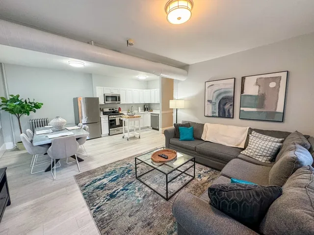 a living room with furniture or couch and a potted plant