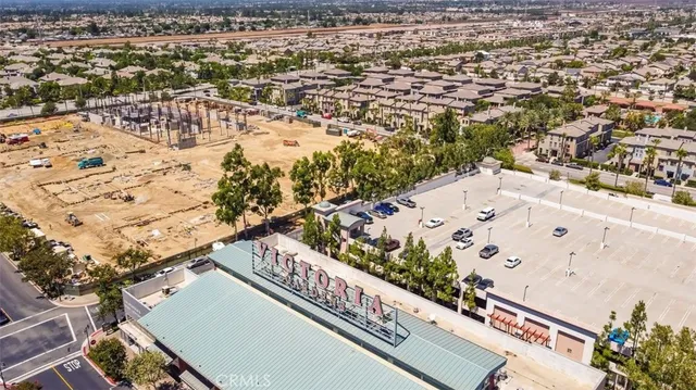 an aerial view of beach and patio