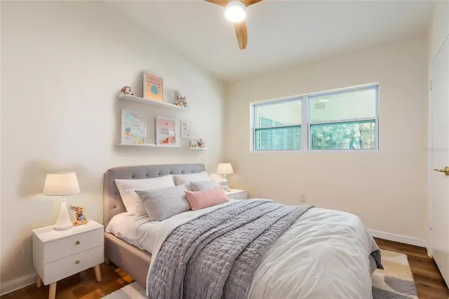 a view of a small space with wooden floor