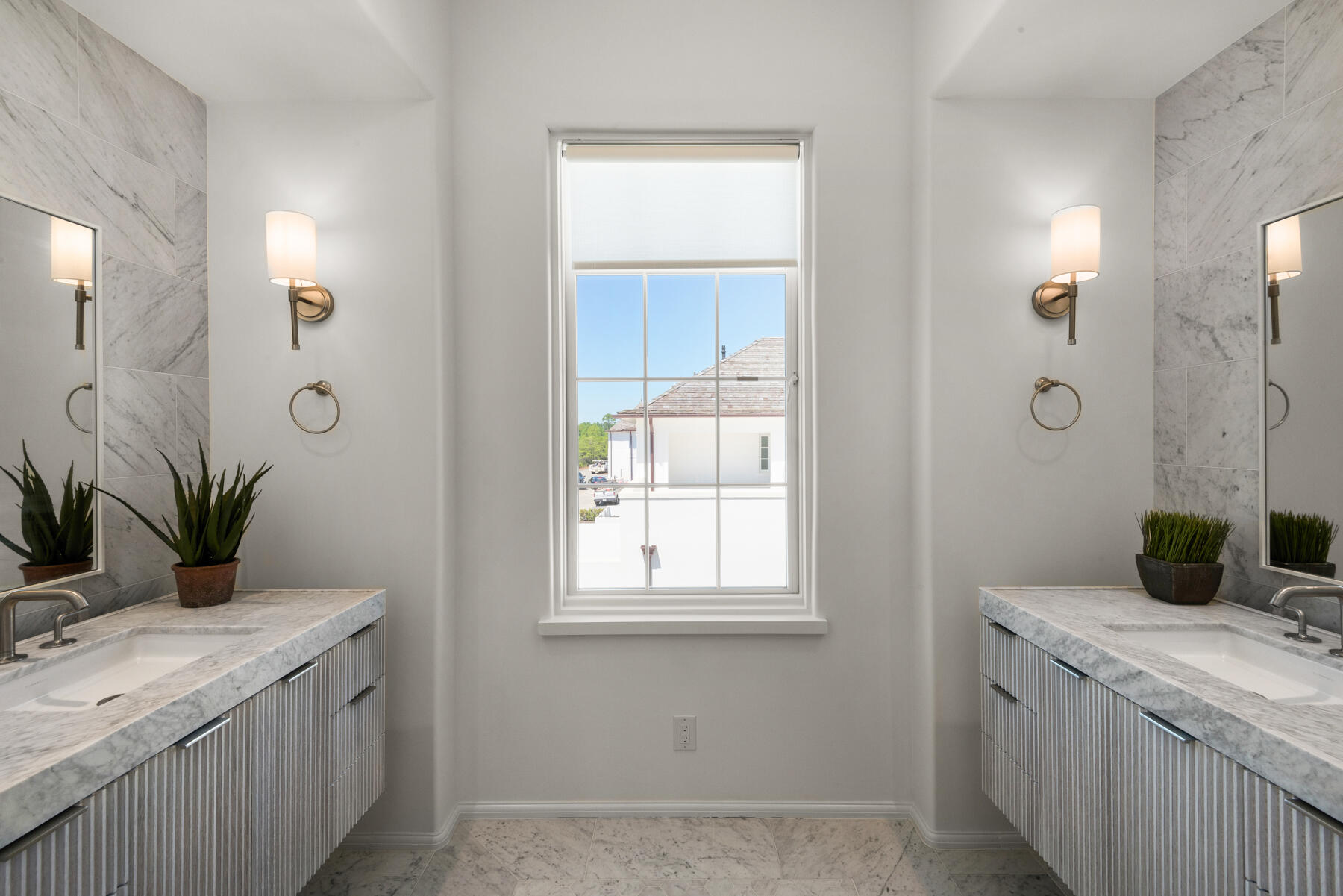 25 Stella Way Inlet Beach, Unit M 7 Inlet Beach, FL 32461 - Photo 21 of 48 a bathroom with a granite countertop sink a mirror and a shower
